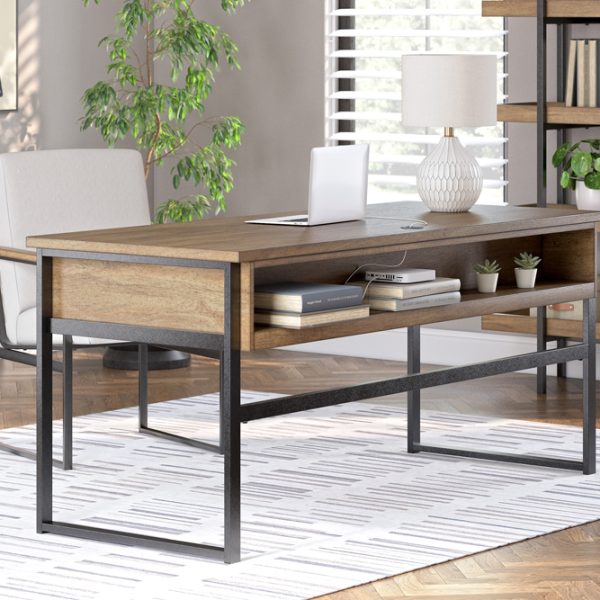 Montia Home Office Desk with Chair and Storage - Light brown