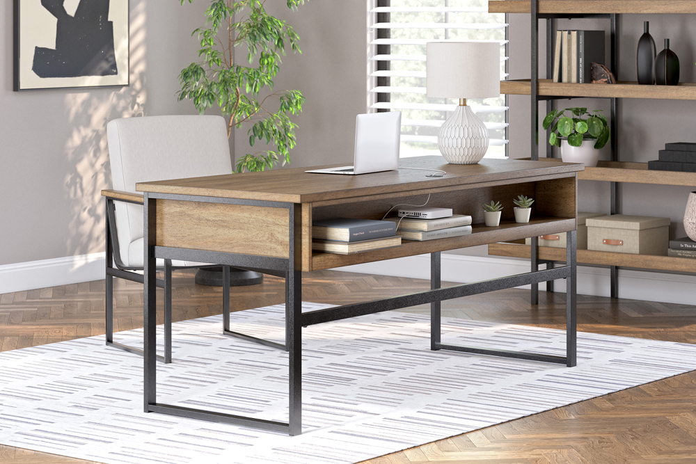 Montia Home Office Desk with Chair and Storage - Light brown