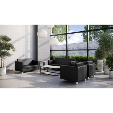OfficeSource | Define | Loveseat with Silver Metal Legs - Gray PU Leather - Image 3