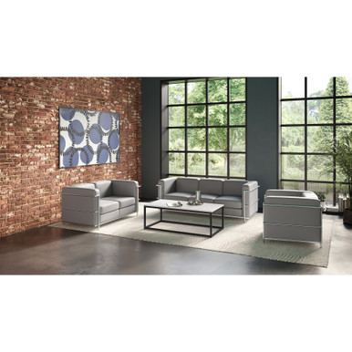 OfficeSource | Madison | Loveseat with Chrome Frame - Light Gray PU Leather - Image 7
