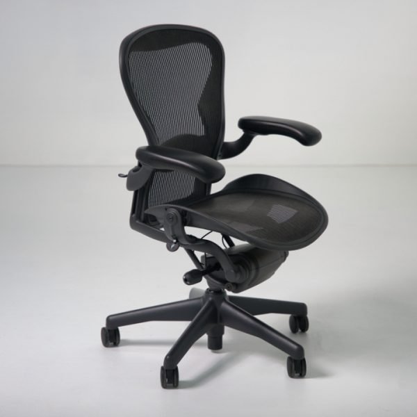 Angled view of pre-owned Herman Miller Aeron Classic task chair in black