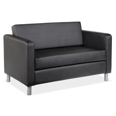OfficeSource | Define | Loveseat with Silver Metal Legs - Black PU Leather