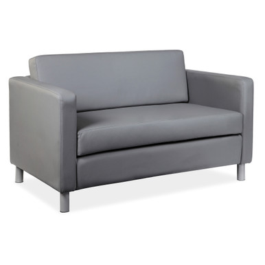 OfficeSource | Define | Loveseat with Silver Metal Legs - Gray PU Leather - Image 2