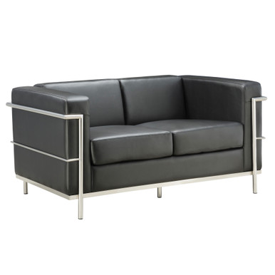 OfficeSource | Madison | Loveseat with Chrome Frame - Black PU Leather