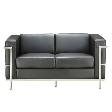OfficeSource | Madison | Loveseat with Chrome Frame - Black PU Leather - Image 2