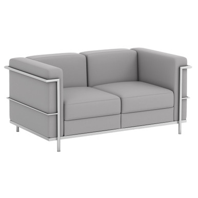 OfficeSource | Madison | Loveseat with Chrome Frame - Light Gray PU Leather - Image 4