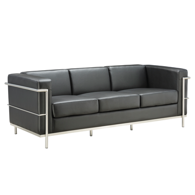 OfficeSource | Madison | Sofa with Chrome Frame - Black PU Leather