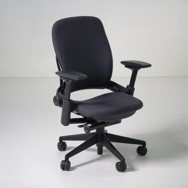 Angled view of refurbished Steelcase Leap V2 task chair in black