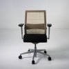 Refurbished Steelcase Think V1 task chair with tan mesh back and black fabric seat