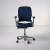 Refurbished Steelcase Leap V2 task chair with navy upholstered seat and back front view