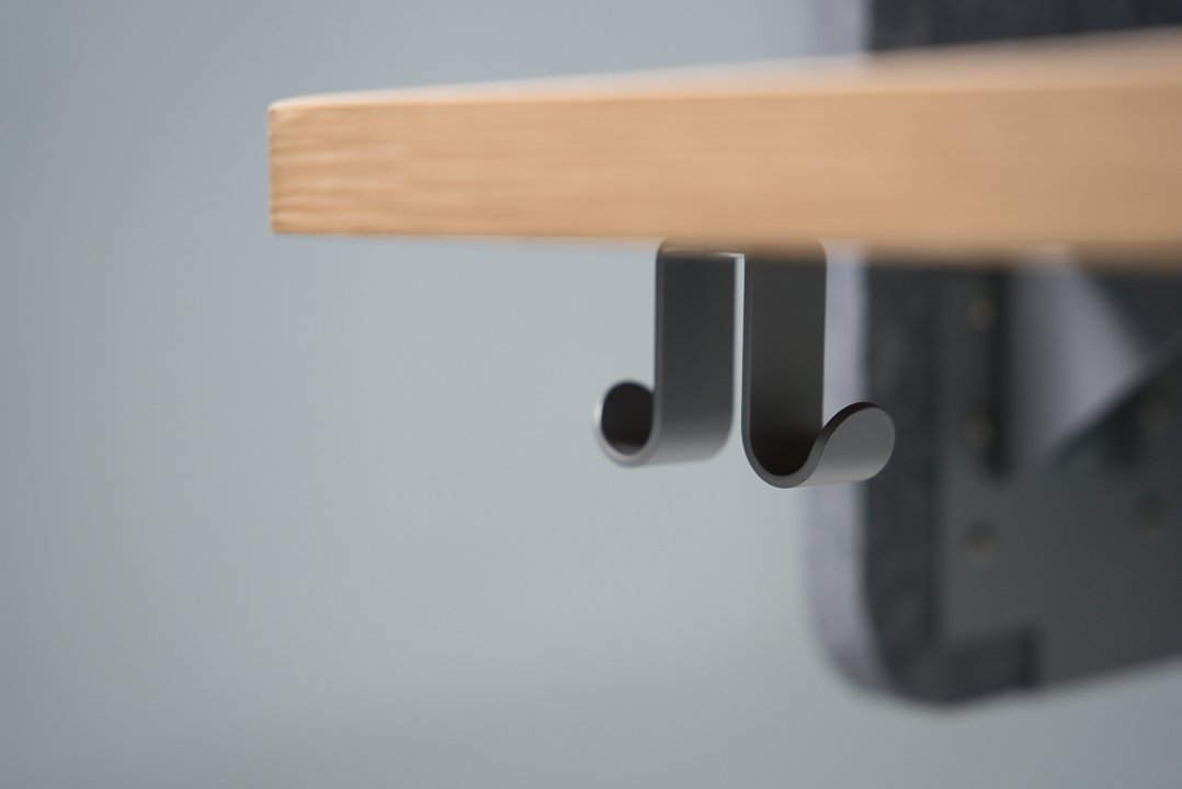 Bag hook accessory on preowned Teknion HiSpace sit-stand desk