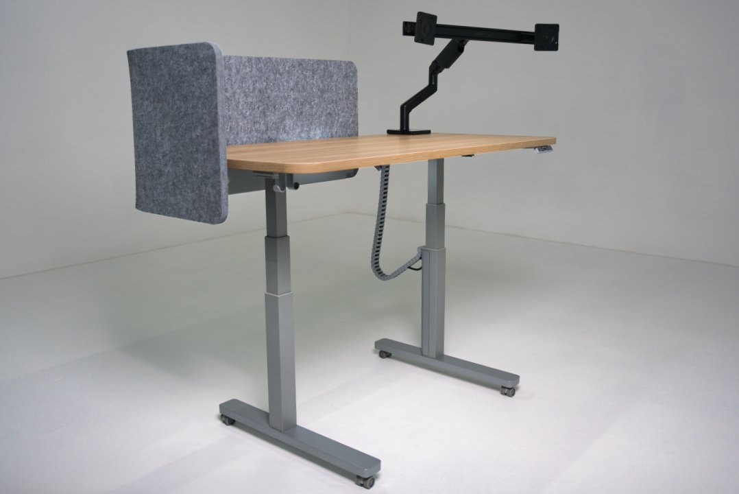 Preowned Teknion HiSpace sit-stand desk angled view