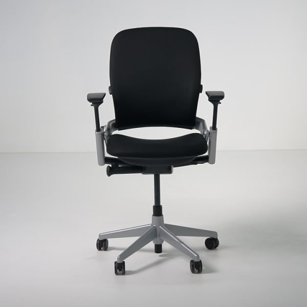 Refurbished Steelcase Leap V2 task chair with black mesh fabric upholstery front view