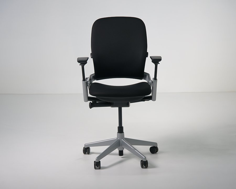 Refurbished Steelcase Leap V2 task chair with black mesh fabric upholstery front view