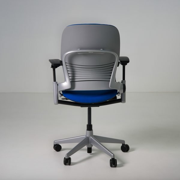 Refurbished Steelcase Leap V2 chair with royal blue fabric back view