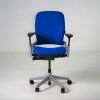 Refurbished Steelcase Leap V2 task chair in royal blue fabric upholstery front view