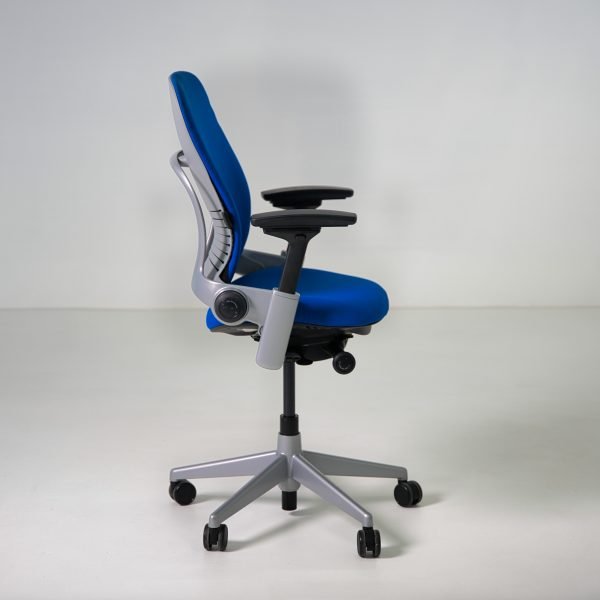 Refurbished Steelcase Leap V2 ergonomic chair in royal blue fabric side view