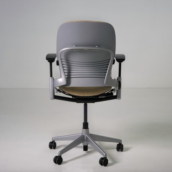 Refurbished Steelcase Leap V2 ergonomic chair in tan patterned fabric back view