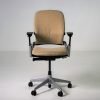 Refurbished Steelcase Leap V2 task chair in tan patterned fabric front view