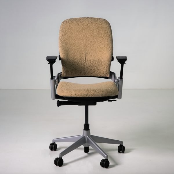 Refurbished Steelcase Leap V2 task chair in tan patterned fabric front view
