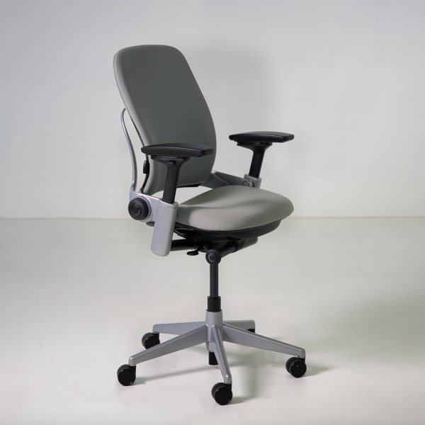 Refurbished Steelcase Leap V2 ergonomic chair in gray vinyl side angle view