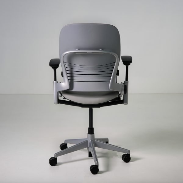 Refurbished Steelcase Leap V2 ergonomic chair in gray vinyl back view