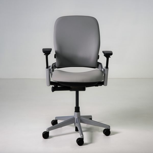 Refurbished Steelcase Leap V2 task chair in gray vinyl front view