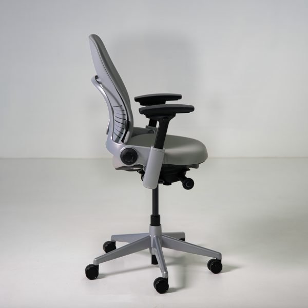 Refurbished Steelcase Leap V2 task chair in gray vinyl side view
