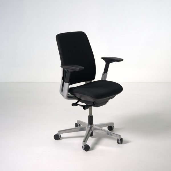 Three-quarter angle view of refurbished Steelcase Amia ergonomic office chair in black